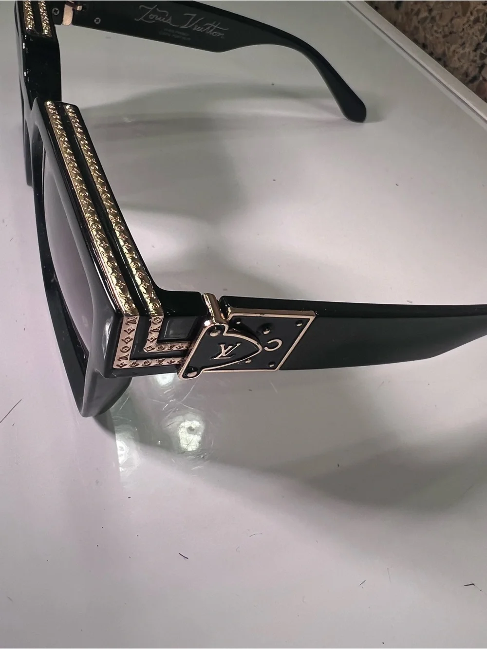 Unisex Louis Vuitton Eyeglasses Black Frame with Gold Accent Chain Detail
